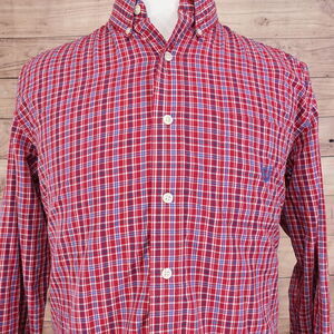 CHAPS EASY CARE LONG SLEEVE RED PLAID BUTTON DOWN SHIRT MENS SIZE L